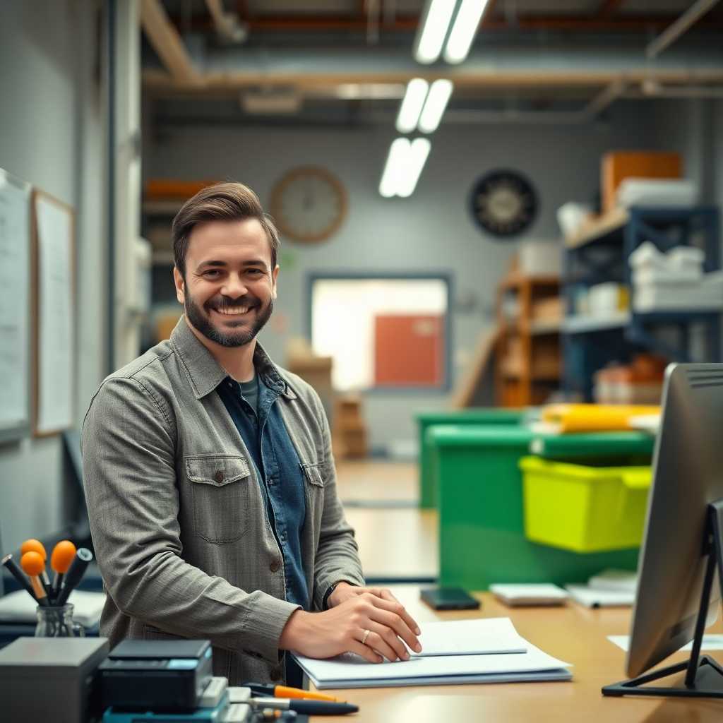 Happy consultant with organized workflow tools