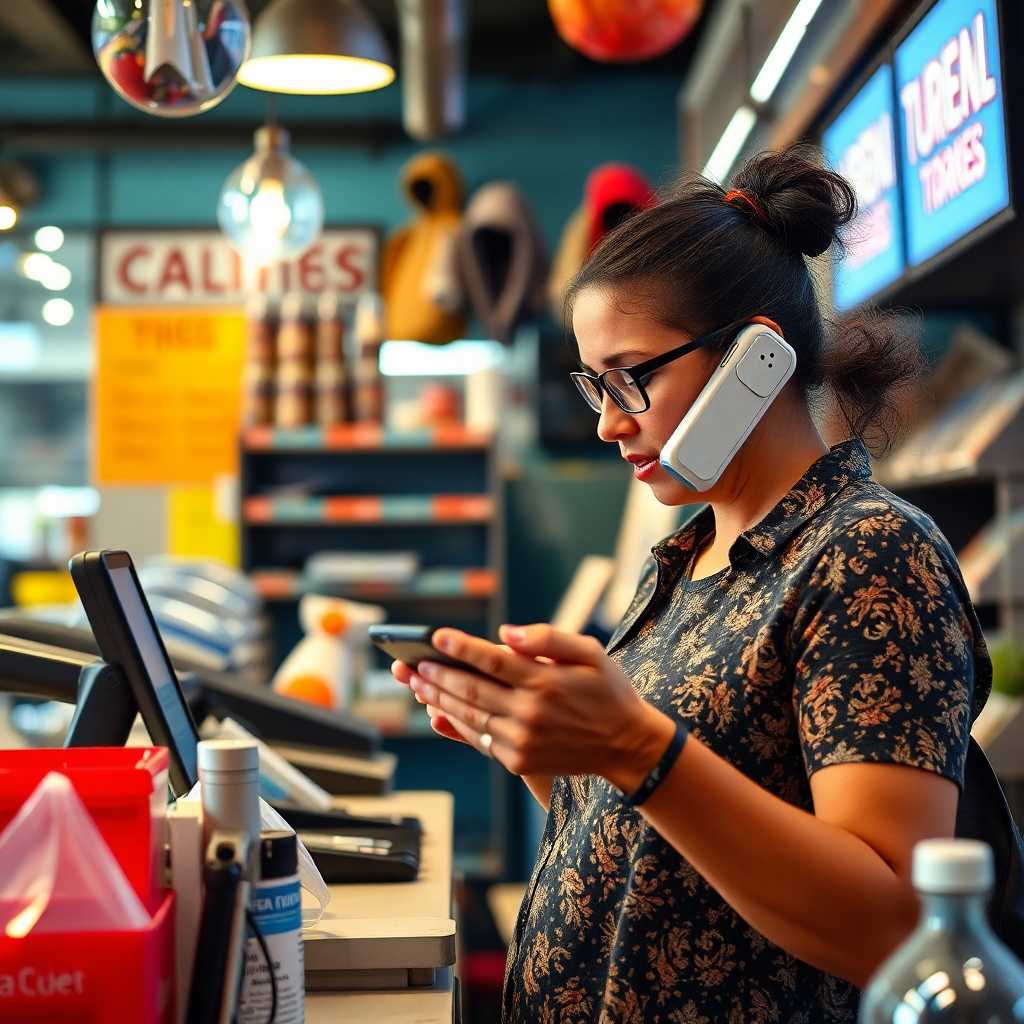 Local business owner juggling calls and texts with ease