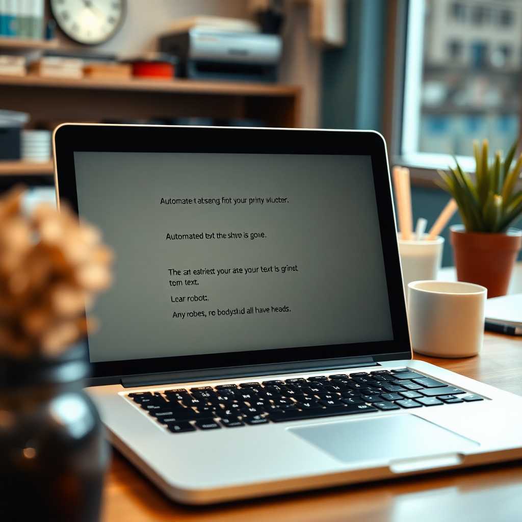 Laptop screen displays automated text responses for a print shop owner.