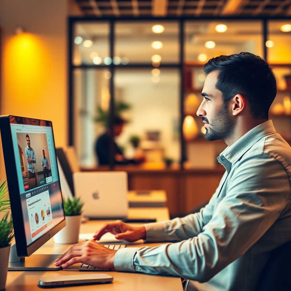 Business owner viewing customer interactions on a desktop screen