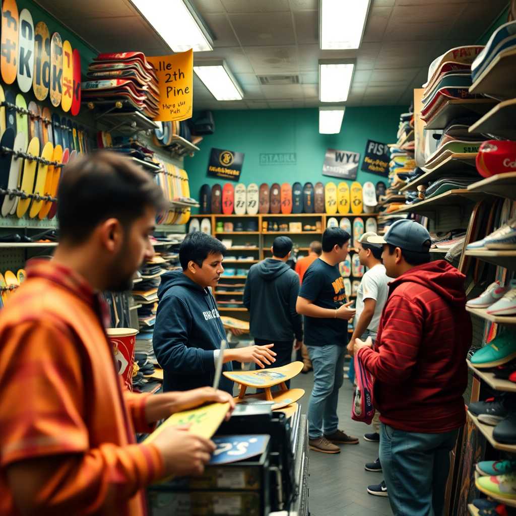 A bustling skateboard shop with multiple customer inquiries coming in.