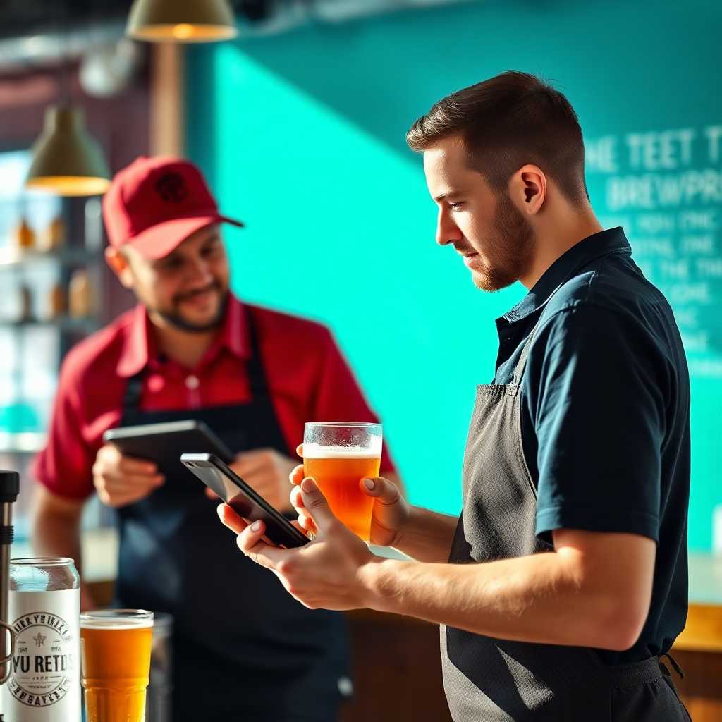 Brewpub staff effortlessly managing their duties via TextSupport mobile app.