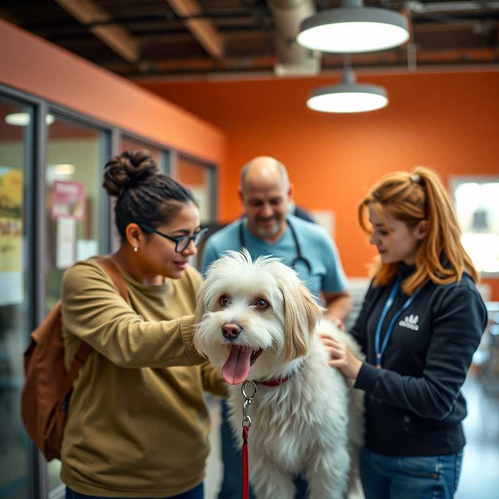 Pet owners interacting with daycare services