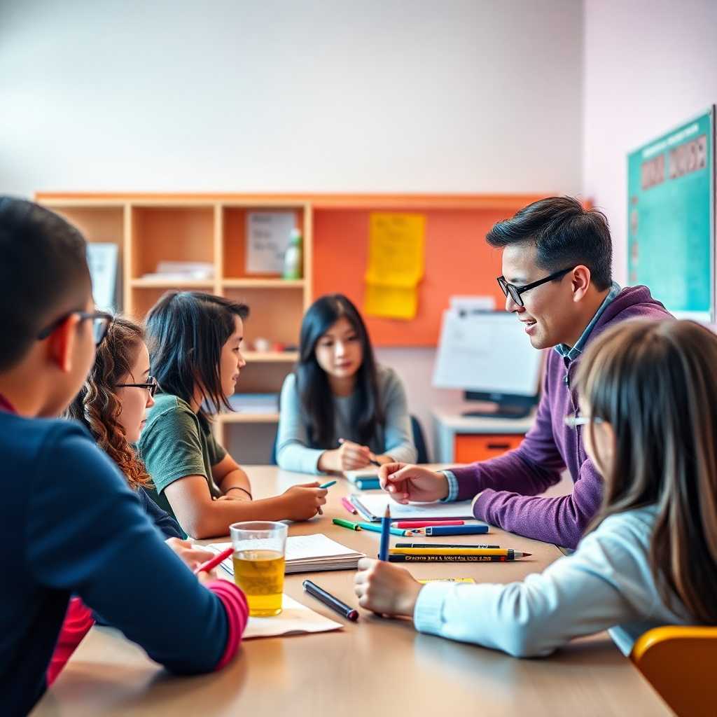 A lively tutoring session in progress with a teacher interacting with eager students.