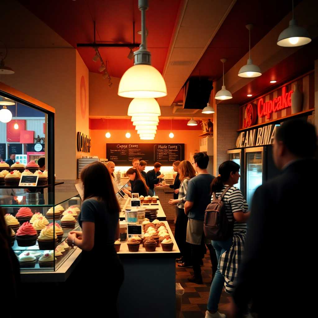 Busy Cupcake Shop with a Flurry of Activity