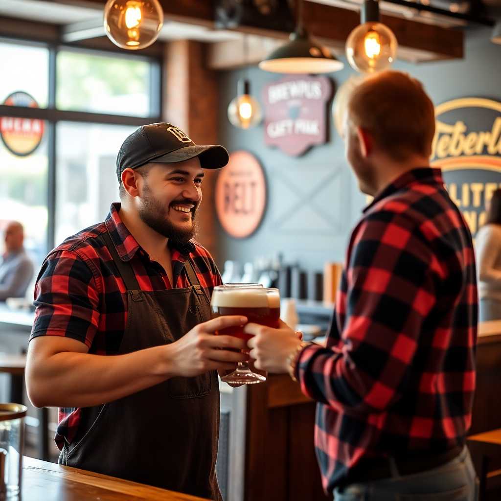 Brewpub owner engaging with a happy customer via chat feature