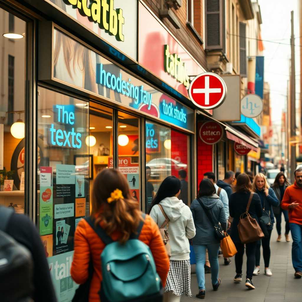 Busy storefront with multiple incoming texts