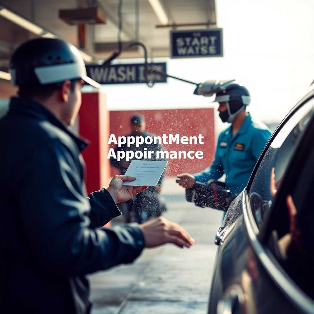 Busy car wash service receiving appointment text on the fly