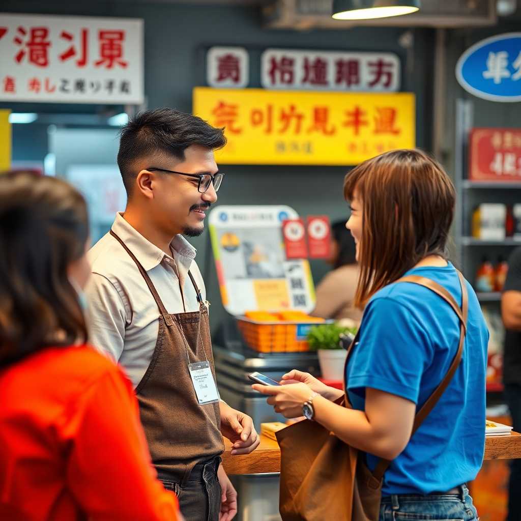 A conversation between a service provider and customer in different languages
