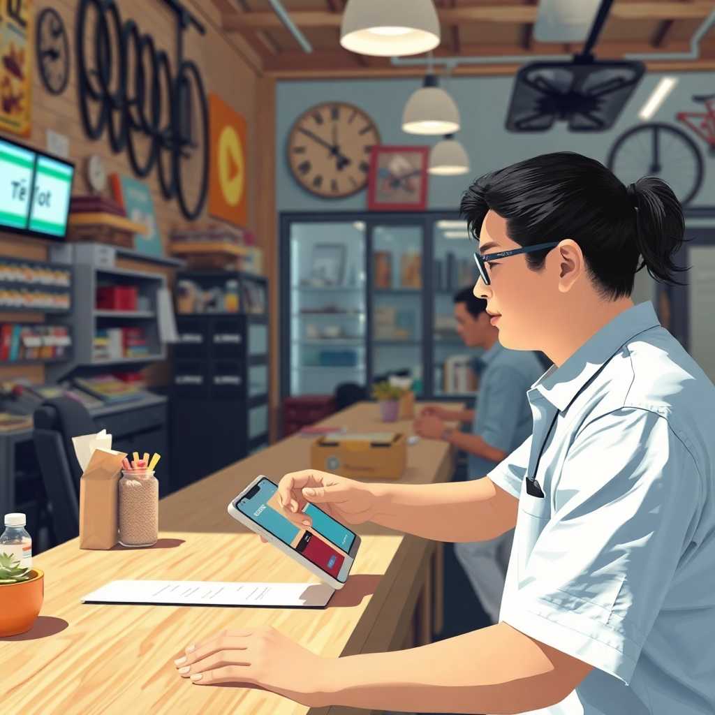 Illustration of a customer interacting with the bike shop’s text service