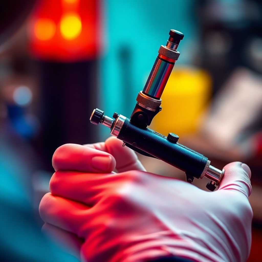 Close-up of a tattoo gun in operation