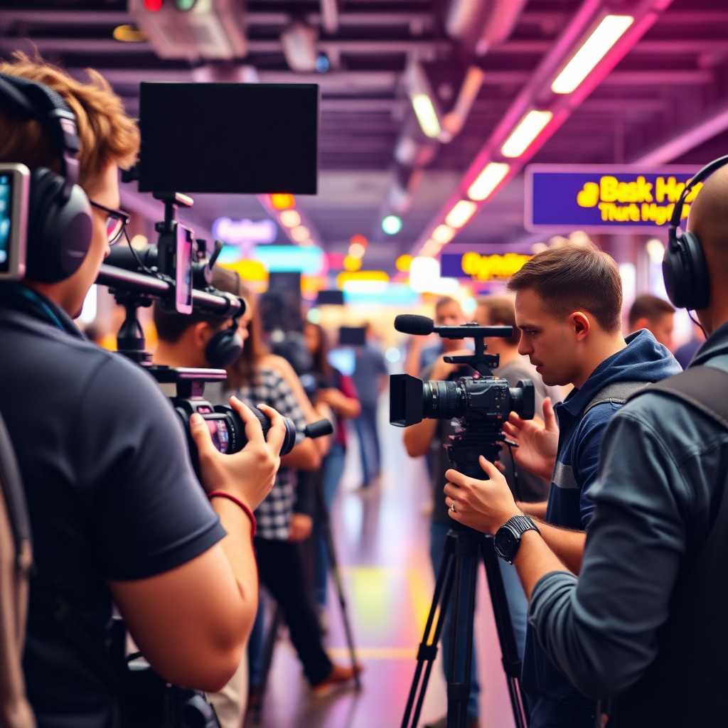 Busy videographer with multiple lines of communication lining up tasks.
