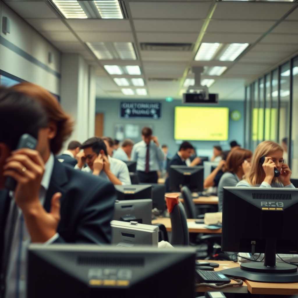 A bustling moving office with a flurry of phone calls