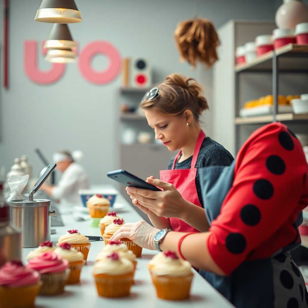Cupcake Decorator at Work with Phone Nearby
