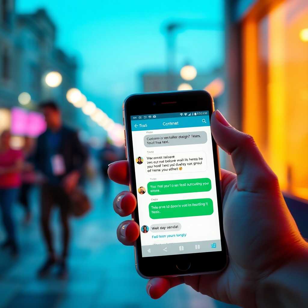 Illustration of a mobile phone displaying seamless text conversations with a customer.