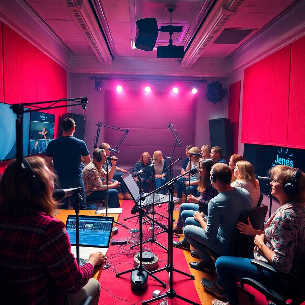 Busy podcast production studio during launch