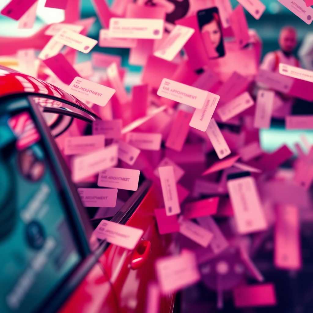 An overflowing inbox of appointment requests. Caption: Stay ahead of demands with seamless SMS scheduling for mobile car wash services.