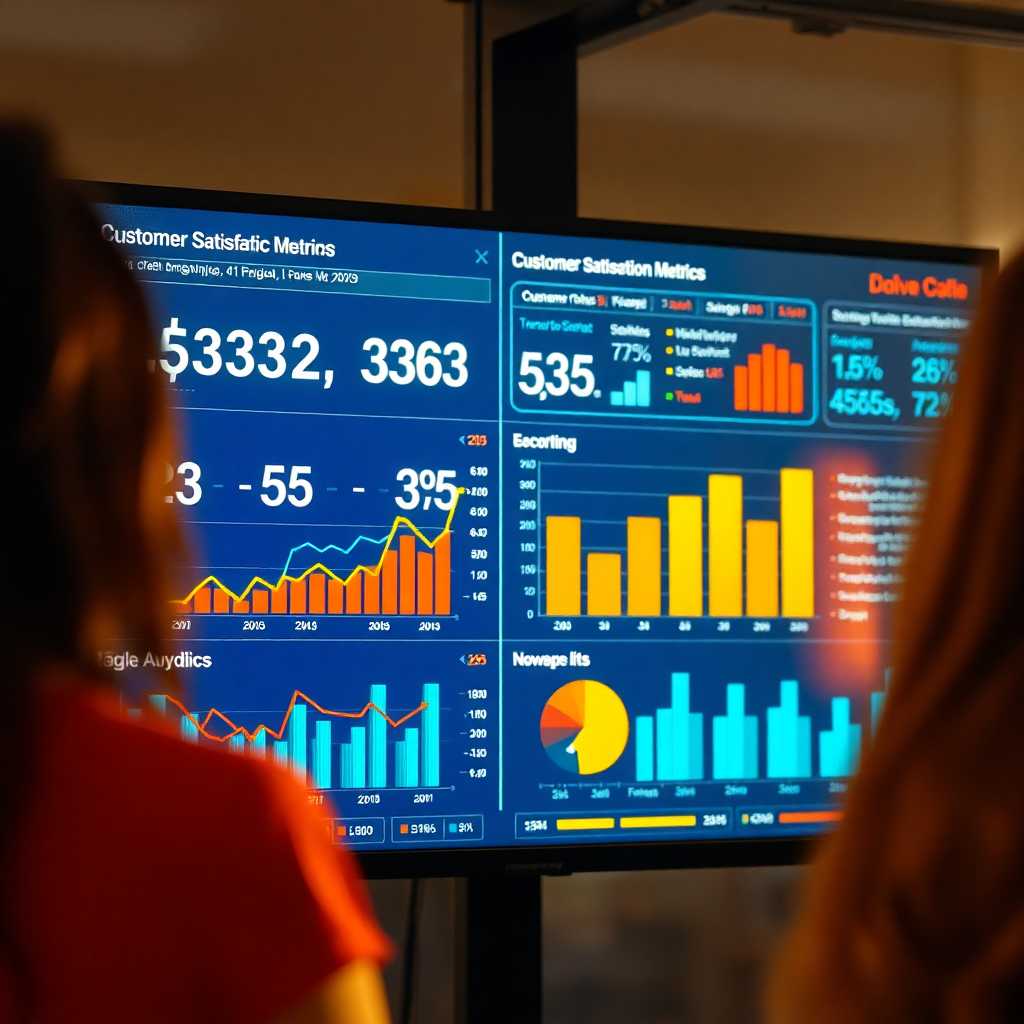 Customer satisfaction metrics and analytics displayed on a screen