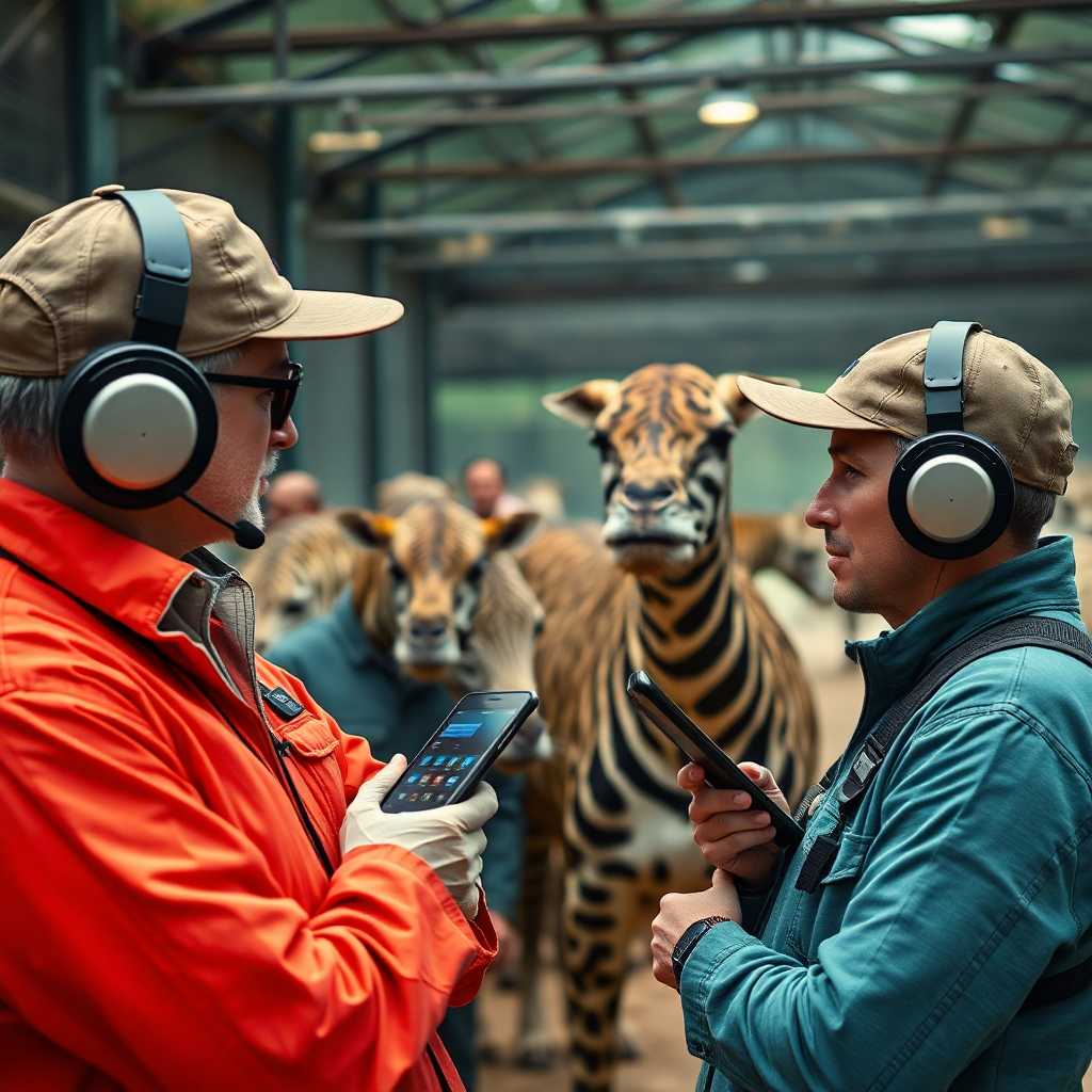 Animal trainers observing Email/CRM notifications of picture-perfect SMS archived conversations with clients.