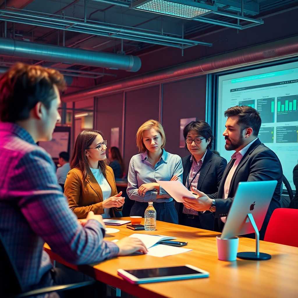Clients discussing project updates and scheduling in a collaborative workspace