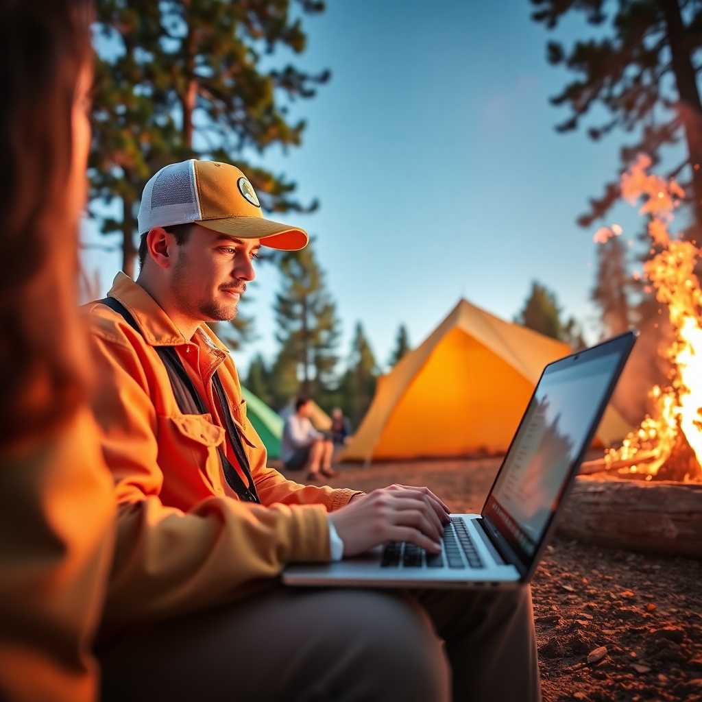 Campground staff using TextSupport portal on a laptop.