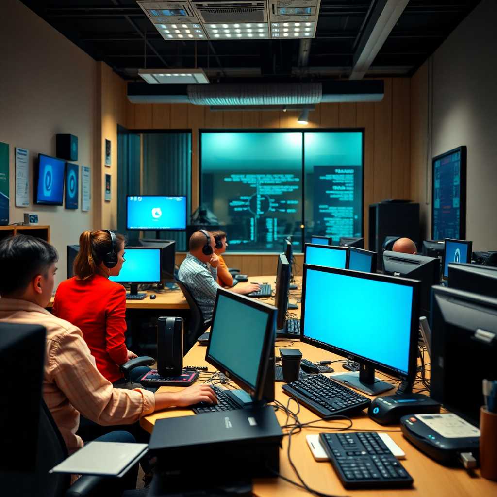A busy IT Training Center office with multiple communication devices