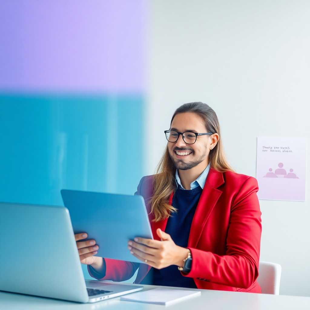 Happy business owner reviewing customer feedback with satisfaction