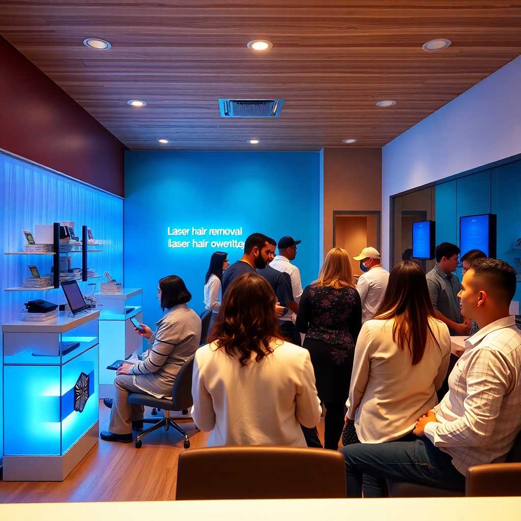 A busy Laser Hair Removal Clinic reception bustling with appointments