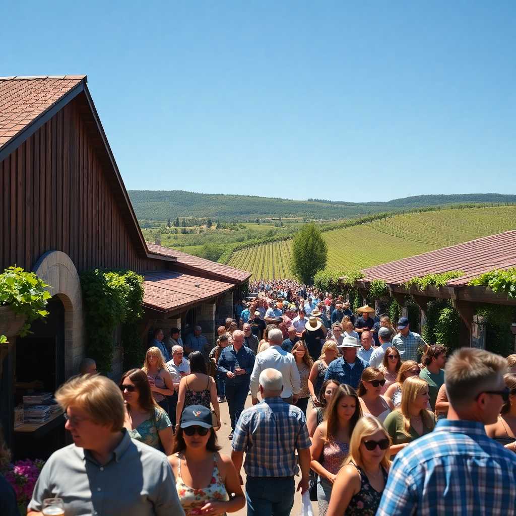Scenic view of a busy winery, demonstrating high customer traffic
