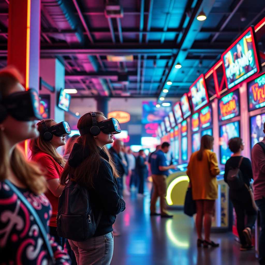 Busy Virtual Reality Arcade with Customers