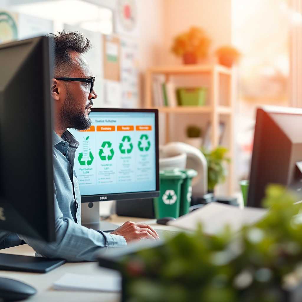 Business owner monitoring recycling pickups on a desktop