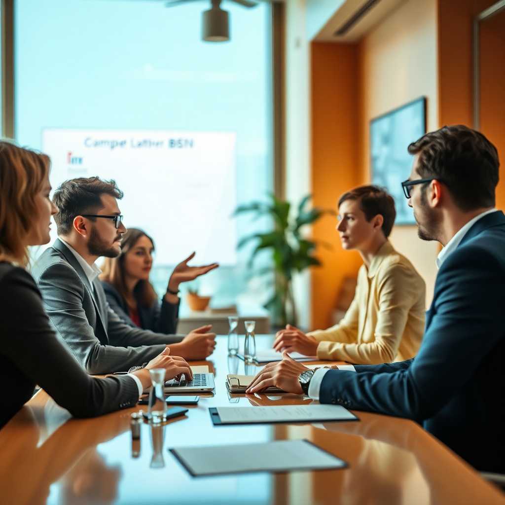 A business meeting discussing communication strategies