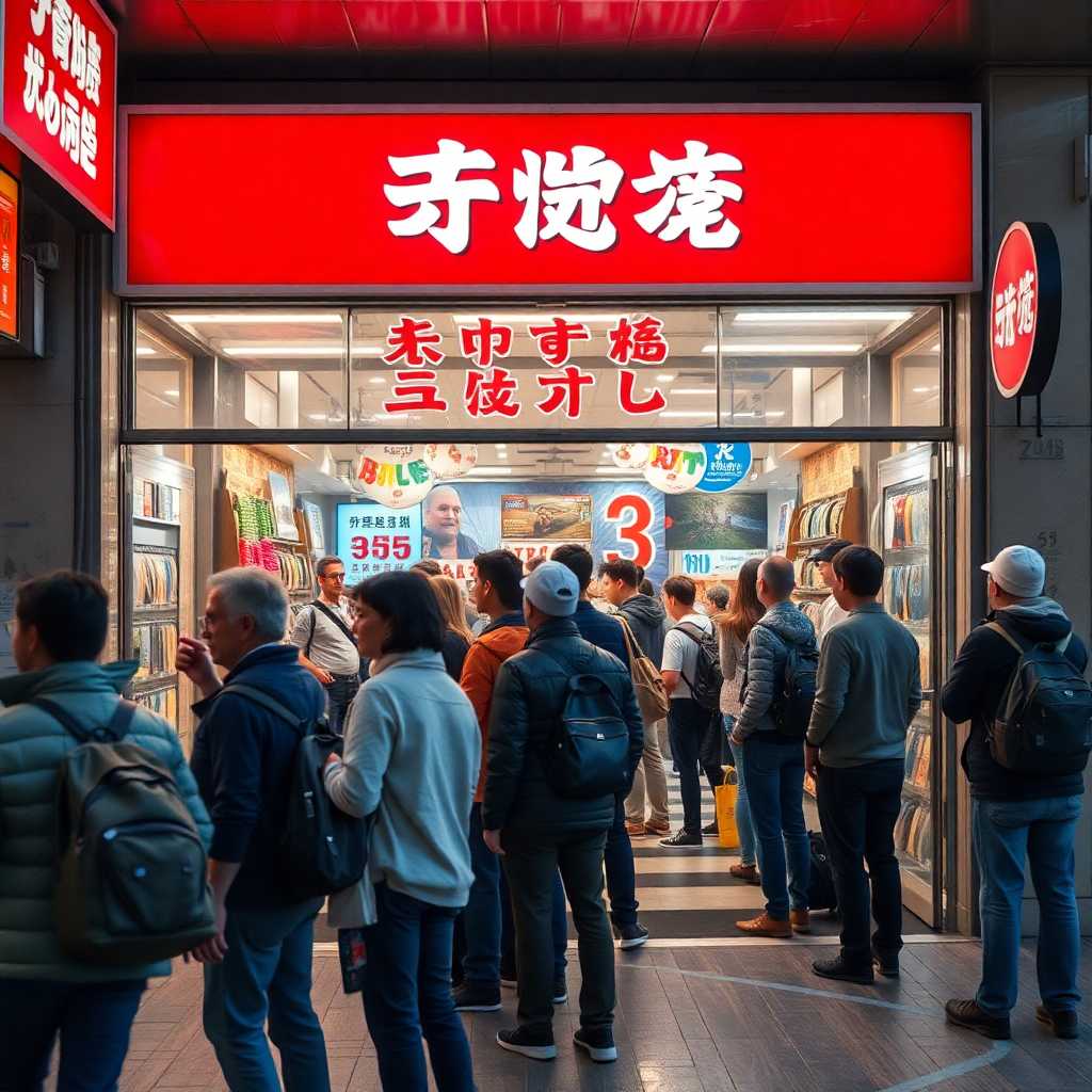 Busy storefront with customers waiting