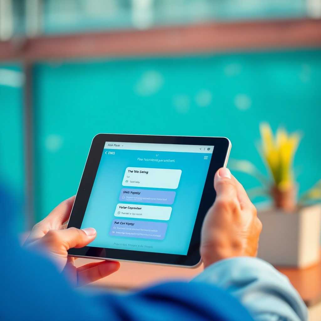 Screenshot of a user-friendly tablet interface showing the SMS portal