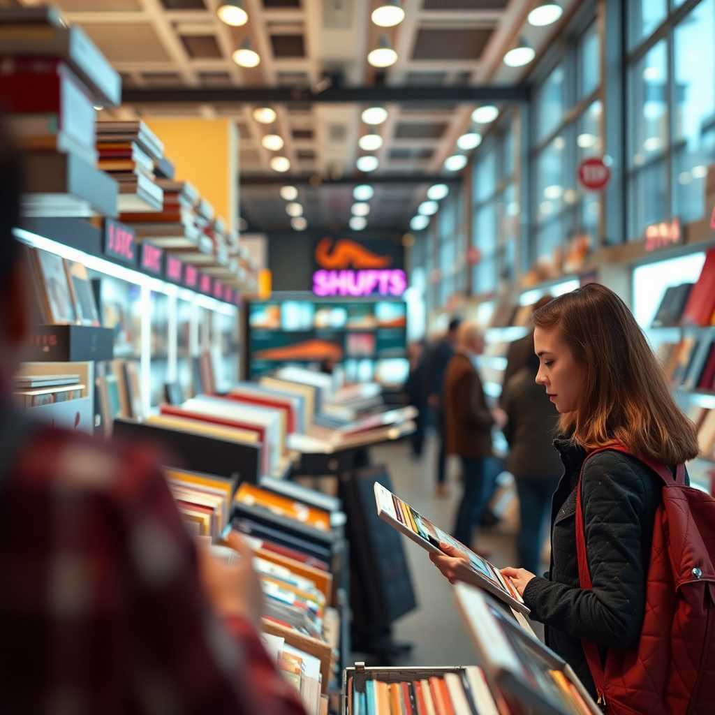 Customer diligently browsing frames post-interaction