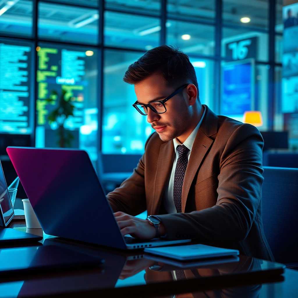 Business owner checks notifications on laptop