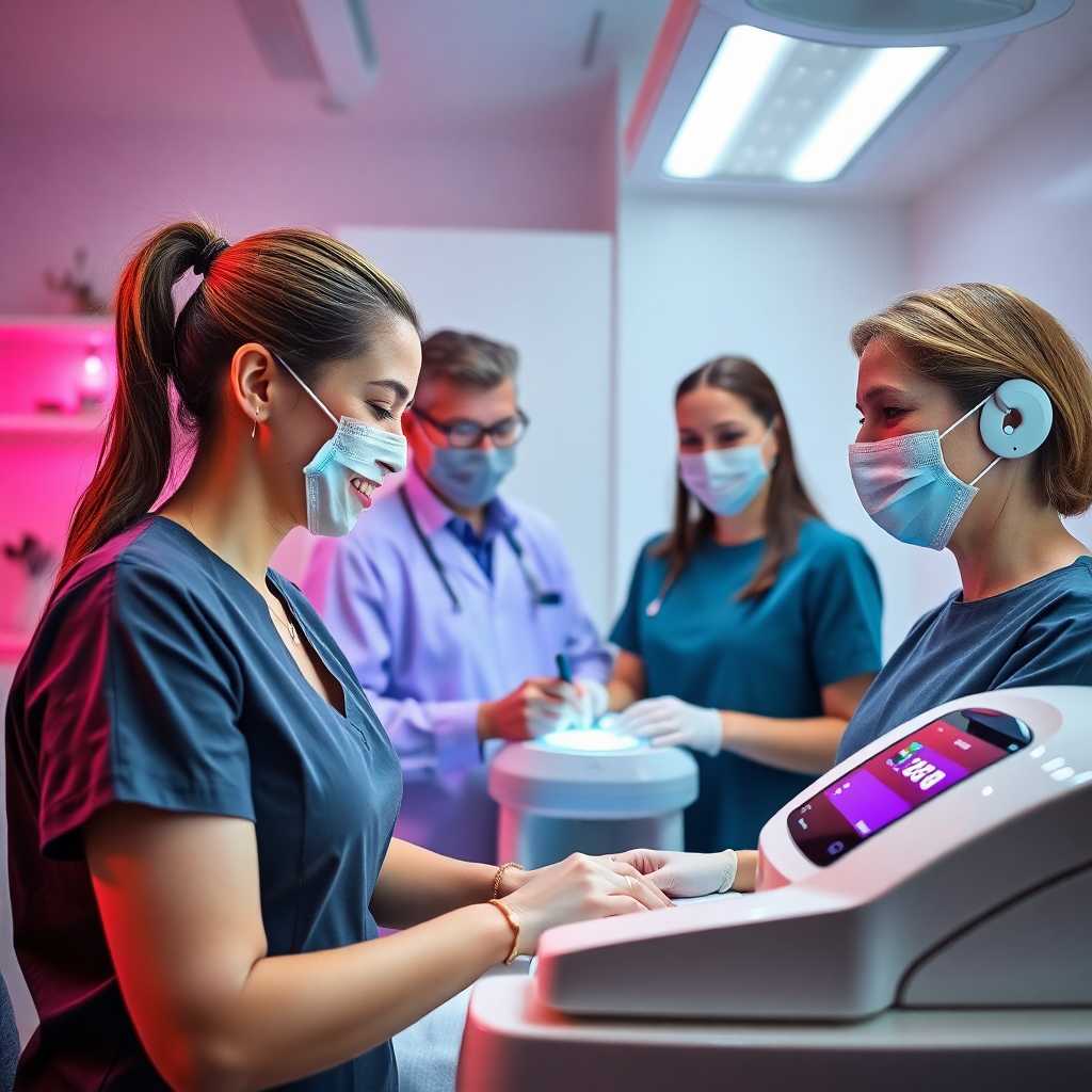 Smiling staff efficiently managing clients at a laser clinic