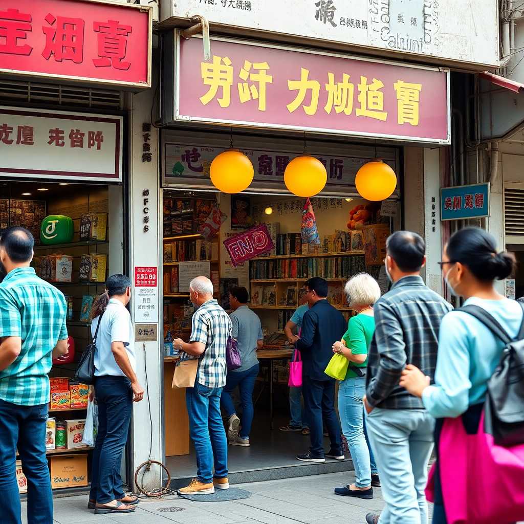 Storefront bustling with activity and staff handling customer queries.