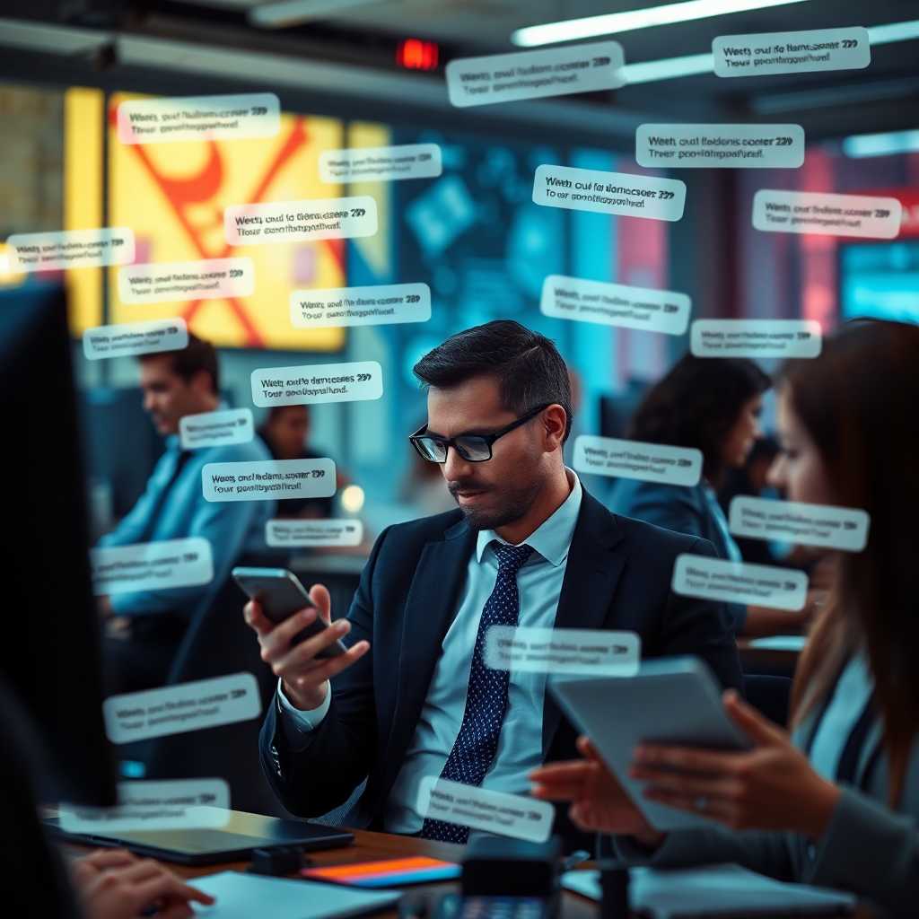 A busy professional surrounded by text messages while setting up appointments.