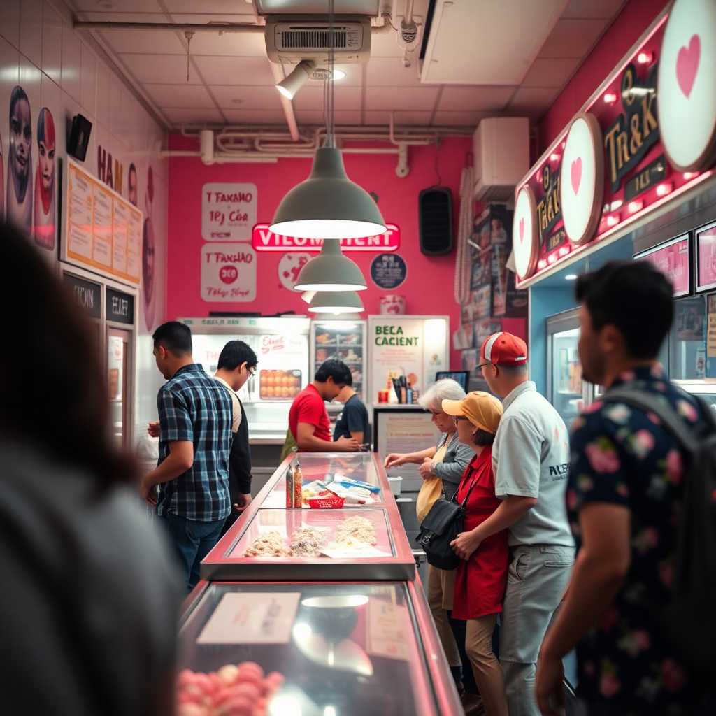 Busy Ice Cream Shop Counter