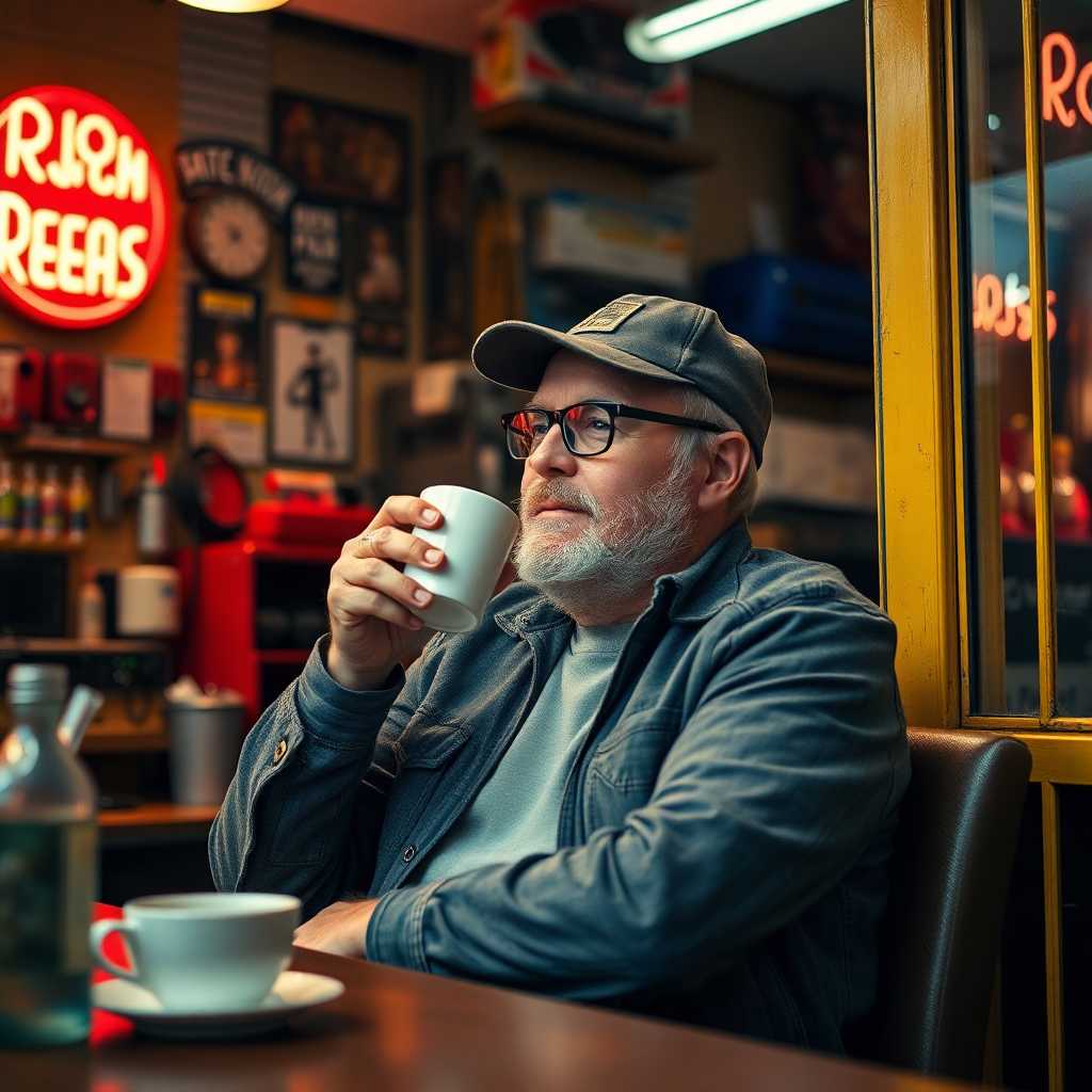 Owner of Rick’s Repair looking relaxed while sipping coffee