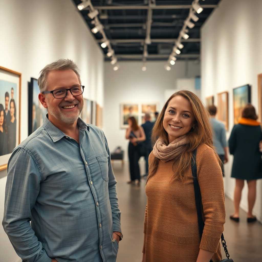 A gallery owner and a satisfied client engaging post-purchase