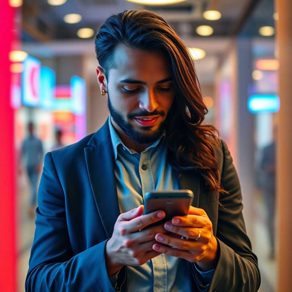 A confident business owner checking messages on a smartphone
