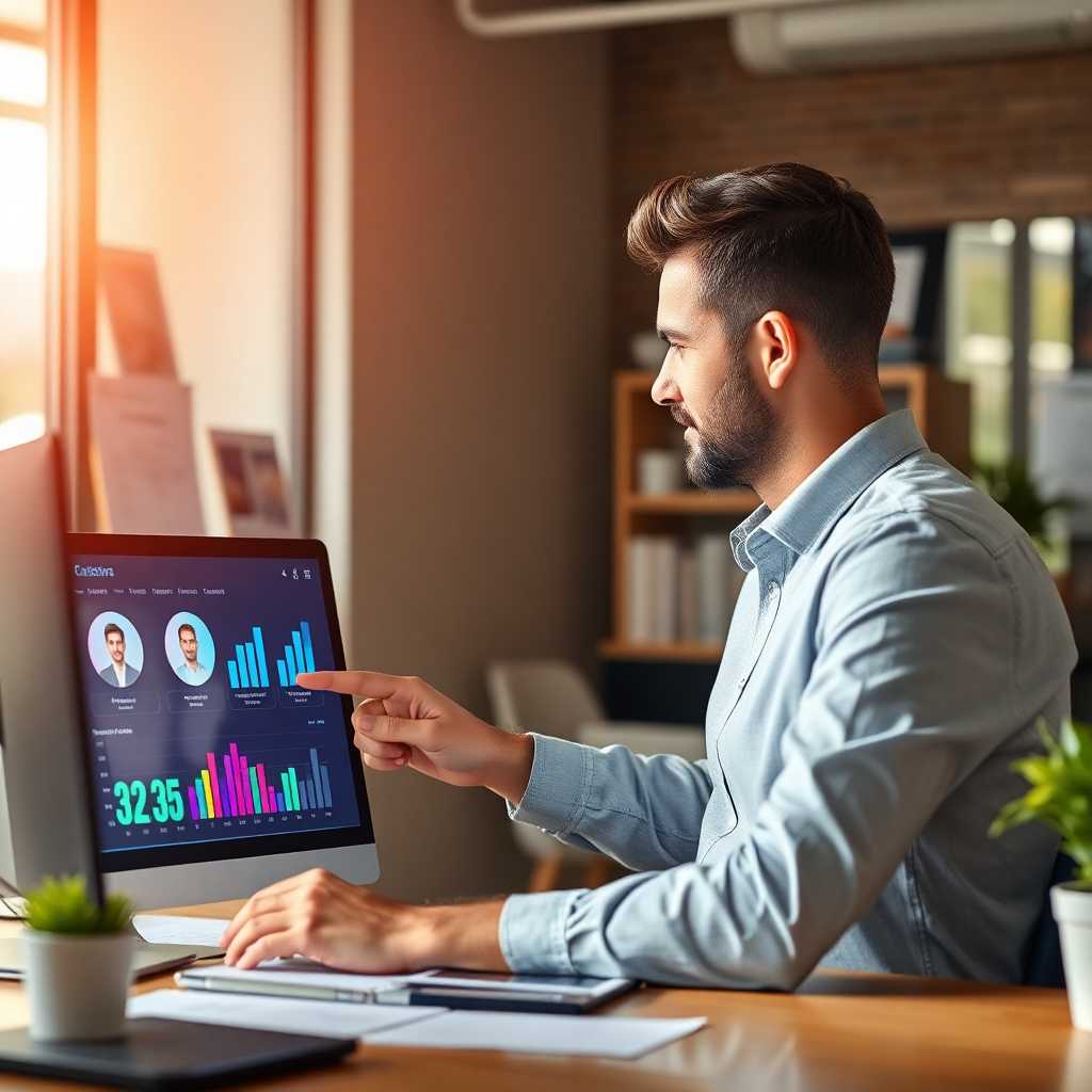 Business owner analyzing dashboard with customer feedback reports