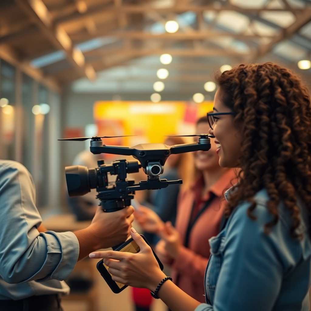 Drone photographer working with satisfied customers