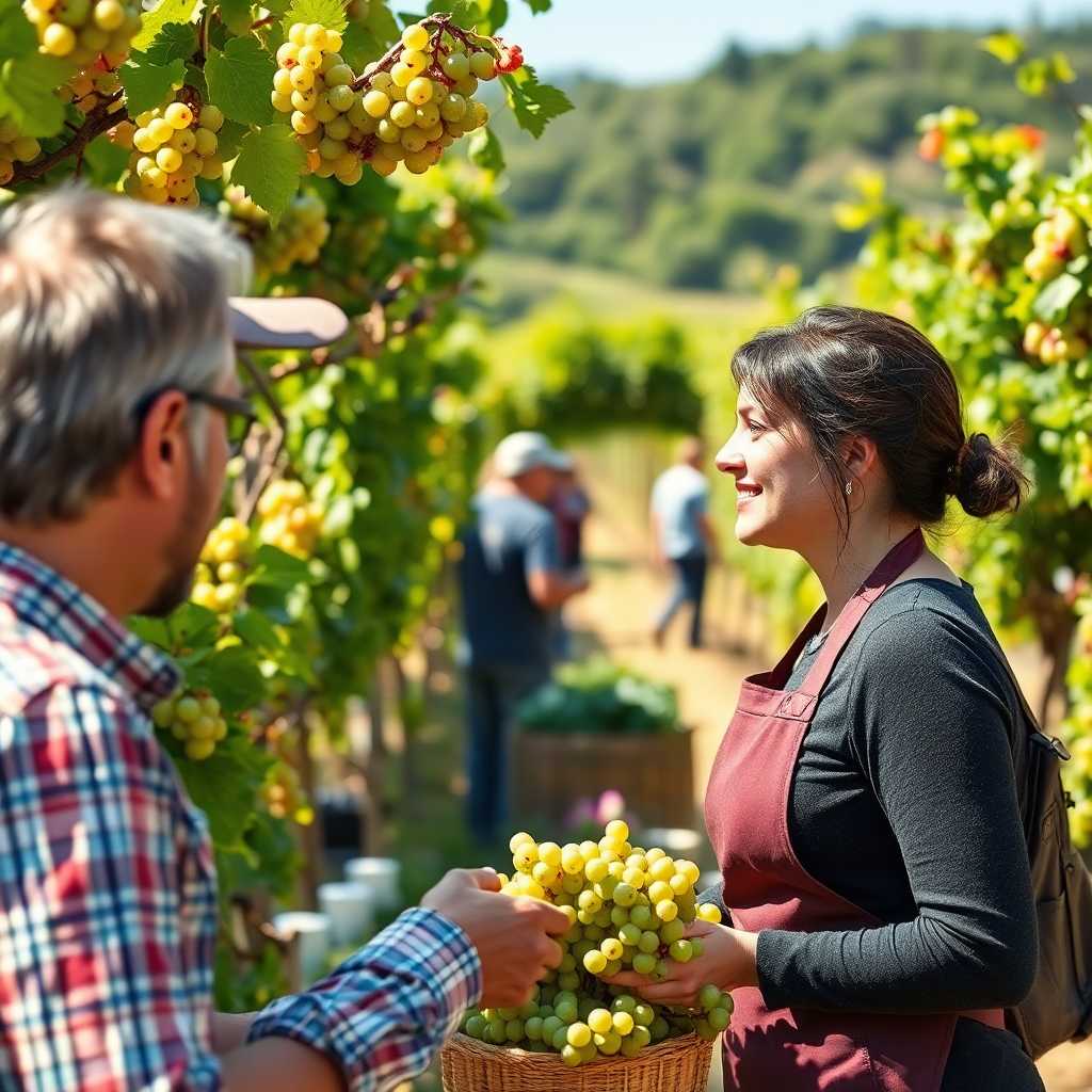 Customer interacting with a vineyard staff member
