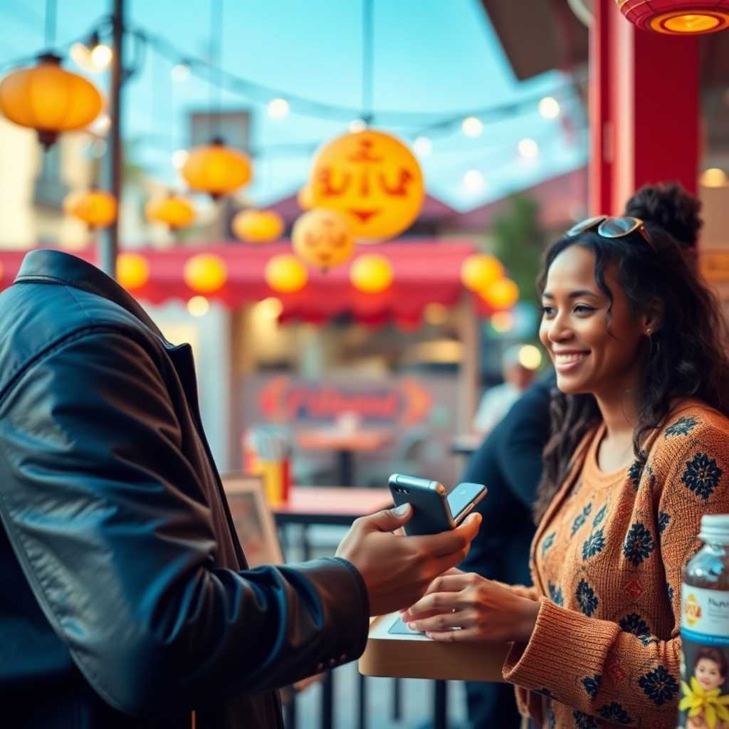 Satisfied customer sending an SMS inquiry to a restaurant