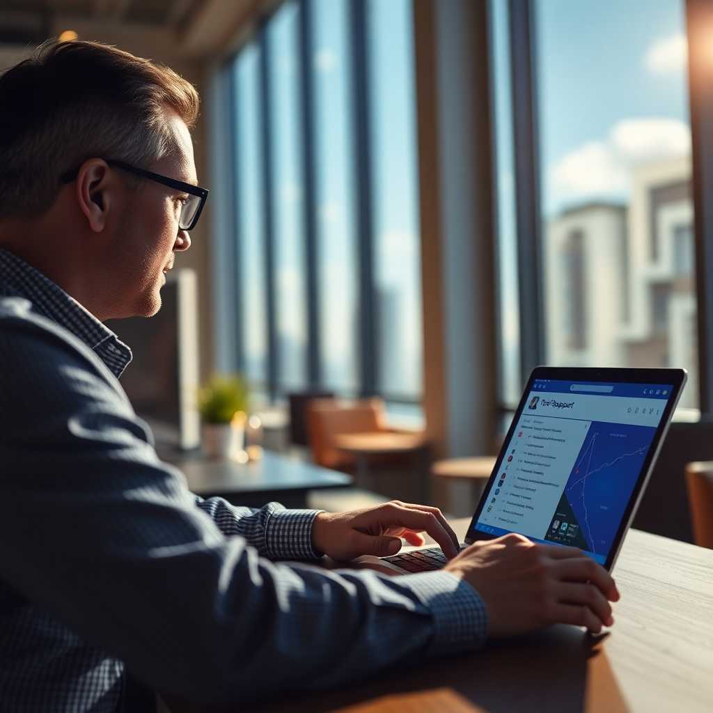 An employee using TextSupport Sales PRO on a laptop