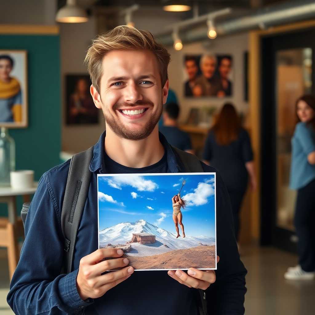 A satisfied customer holding their custom print