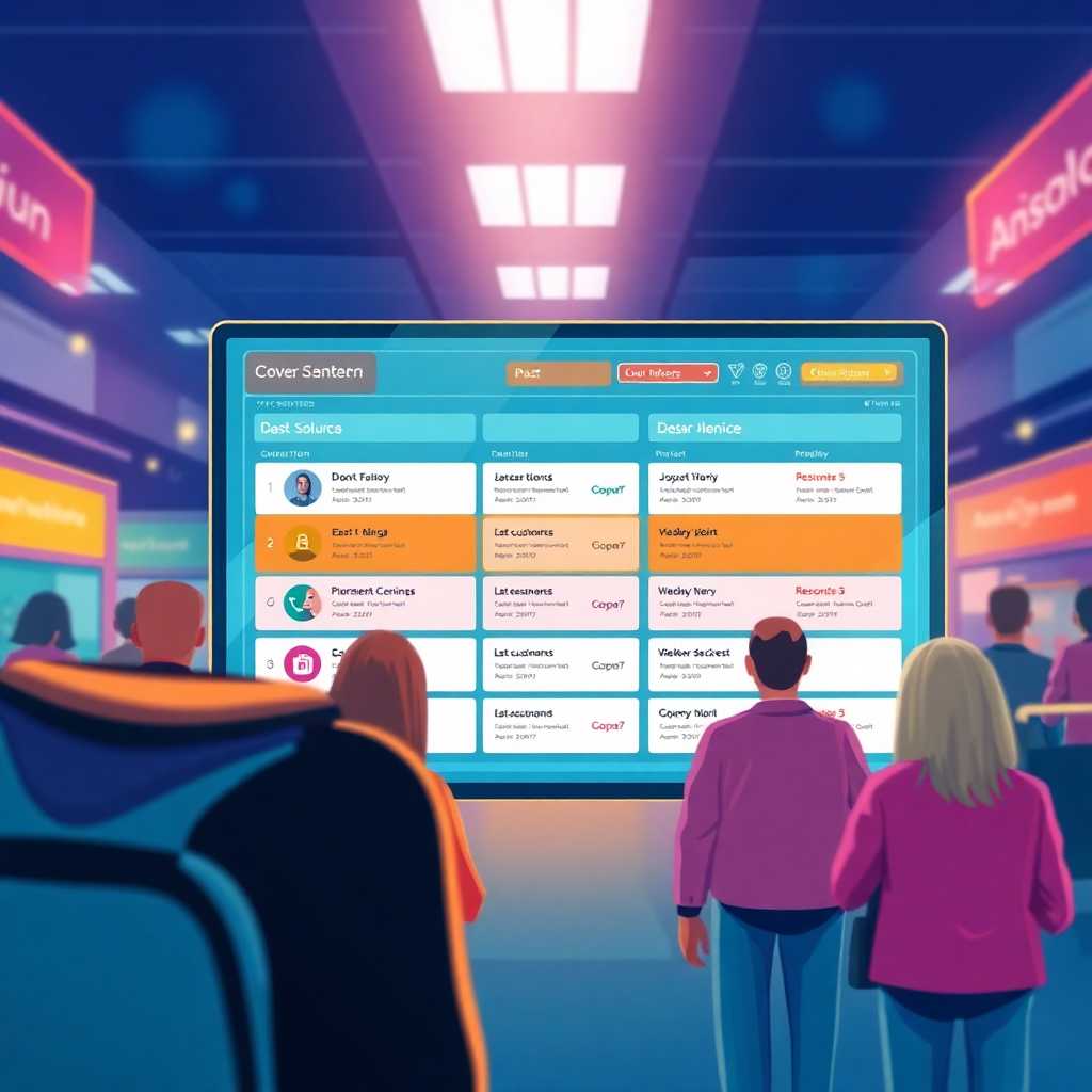 Illustration of a digital portal displaying organized customer inquiries and responses